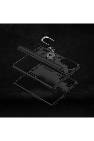 Samsung Galaxy Uyumlu Z Fold 6 Kılıf Kamera Koruyucu Manyetik Standlı Tank Koruma Novatech Kırmızı