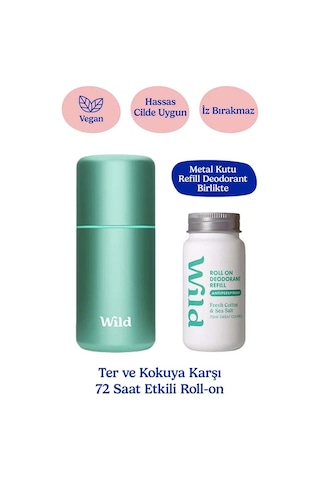 Wild Antiperspirant Roll On Aqua Case & Fresh Cotton & Sea Salt Refill Ter Önleyici Deodorant 50 Ml