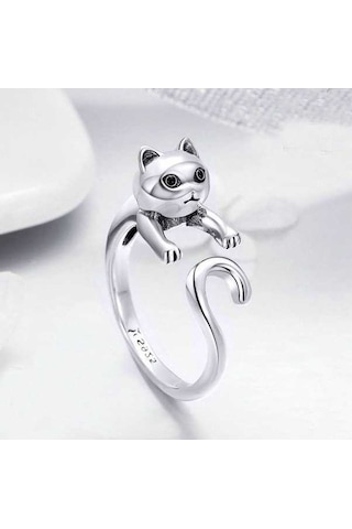 Fastbuy 925 Ayarlı Gümüş Kedisi Zırcon Aksesuarlı Çok Renkli Naive Yüzük Çok Renkli
