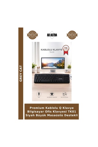 Premium Kablolu Q Klavye Bilgisayar Ofis Klavyesi Tk01 Siyah Büyük Masaüstü Destekli