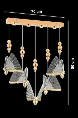 İstanbul Avize İpek Yemek Masası 5'li Gold Ledli 3 Renk Modern Led Avize Gold