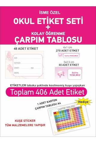 Kelebek Tema Baskılı Okul Etiketi Kalem Defter Etiketi İsme Özel