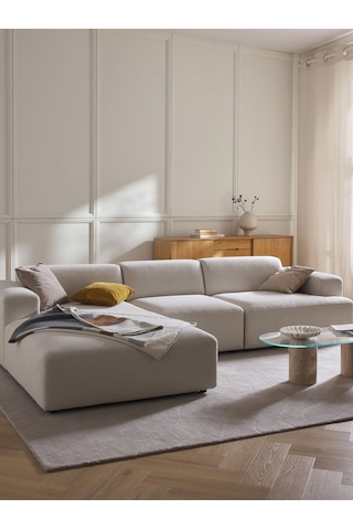 Massimo 3 Modül Sol Köşe Koltuk Takımı Kırık Beyaz Keten Kumaş Sol Kırık Beyaz