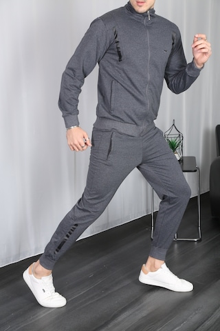 Erkek Dik Yaka Fermuarlı Eşofman Takım - Füme Füme