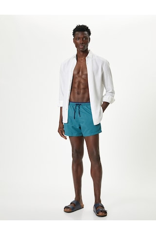 Koton Deniz Şortu Mini Oversize Beli Bağcıklı Saks 4sam00023mw Saks Mavi