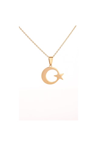 Altın Renk Ay Yıldız Çelik Kolye Kararmaz Paslanmaz Çelik Anlamlı Ve Şık Unisex Altın
