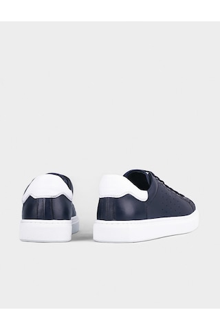 Sneaker Hakiki Deri Lacivert Bağcıklı Erkek Spor Ayakkabı Lacivert
