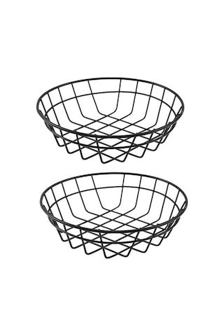 2pcs Cips Atıştırmalık Sepet Meyve Sepeti Büyük Yuvarlak Tel Sepet Siyah Metal Ekmek Sepeti Siyah