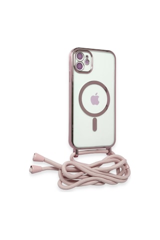 Apple Uyumlu iPhone 11 Kılıf Divo Lazer Askılı Magsafe Kapak Pembe,