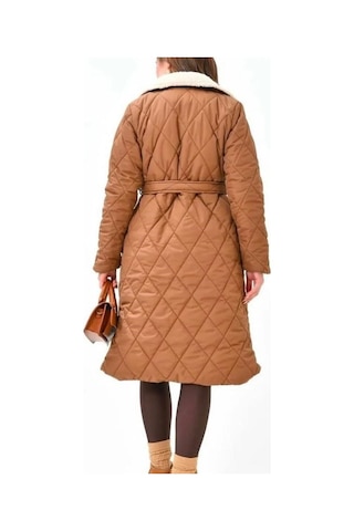 Lovie Moda Kadın Kürk Detaylı Mont Camel