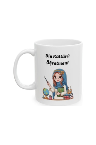 Kadın Din Kültürü Öğretmeni Hediyelik Baskılı Porselen Beyaz Lüks Kupa Bardak Beyaz
