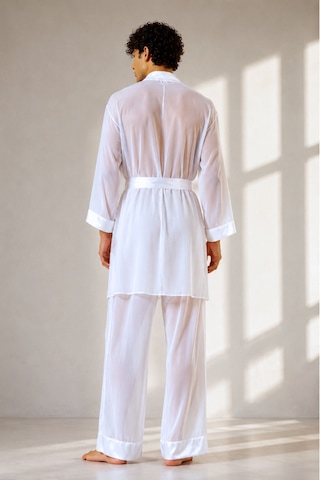 Qmen Style Erkek Şifon Kimono- Pijama - Şort Seti Beyaz