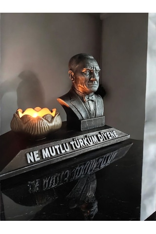 Atatürk Ne Mutlu Türküm Diyene Temalı Atatürk Biblo Mumluk Gümüş Eskitme 0