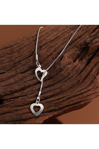 Y Şekilli Aşk Kalp İpli Ayarlanabilir Zincir Kolye Gümüş