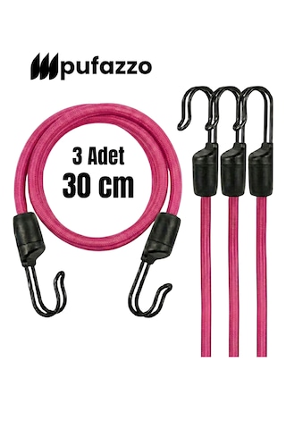 Pufazzo Kancalı Bagaj Lastiği 3 Adet - Bagaj Gergi Lastiği Pembe 30cm 3 Adet