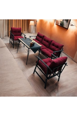 Lüx Bahçe Balkon Mobilyası , Koltuk Takımı ,çay Seti 3-1-1 Masalı Takım Bordo