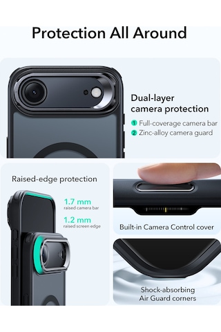 Esr Apple Uyumlu iPhone 17 Air Classic Hybrid Magsafe Standlı Kılıf - Kamera Kontrol Buton - Şeffaf Siyah Şeffaf Siyah