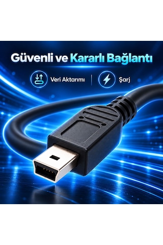 Mini Usb B 5 Pin Data Ve Şarj Kablosu 1.5 Metre