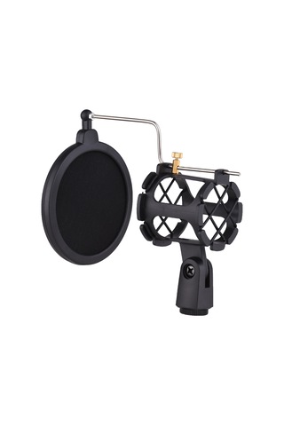 Mufunye Siyah Plastik Mikrofon Sarsıntı Dengesi Anti-puf Ağı + Metal Çubuk - 2-4cm Çaplı Mikrofonlar İçin