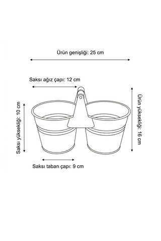 İkiz Saksılık Metal 10 Cm - Dekoratif Çiçeklik Kova Ve Çok Amaçlı Düzenleyici Renksiz