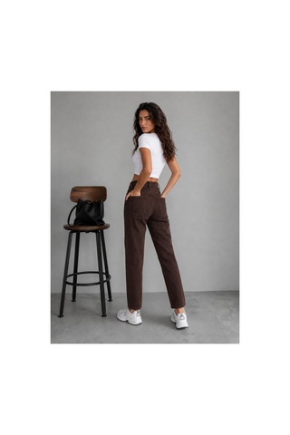 Kene Jeans Kahverengi Keten Kemer Tokalı Mom Pantolon Kahverengi