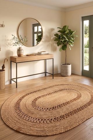 Jüt Hasır Oval Kilim Dekoratif Örgü Model Halı Salon Oturma Odası Mutfak Koridor Yatak Odası Banyo Balkon Yolluk Bohem Ev Dekoru 221hasırbambu 221hasırbambu