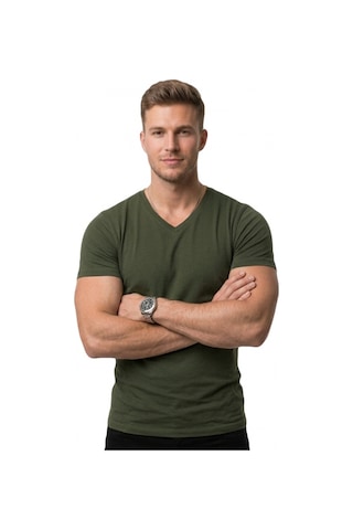 Deepsea Haki V Yaka Slim Fit Erkek Tişört 1801165 Haki