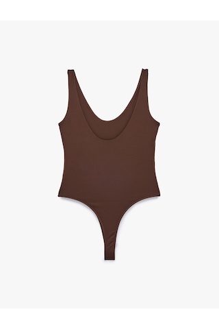 Koton Slim Fit U Yaka Kalın Askılı Bodysuit Kahverengi 6sak10265ek Kahve