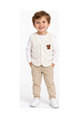 Beniizle Ayıcık Detaylı Unisex Peluş Yelek Beyaz
