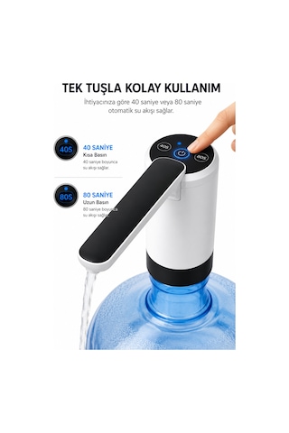 Damacana Pompası Şarjlı Damacana Su Pompası Otomatik Elektrikli Su Pompası Usb Şarjlı 19 Litre Uyumlu Beyaz
