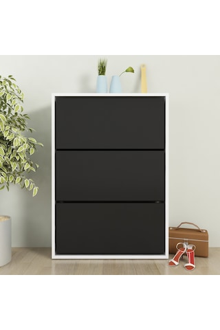 Moonlife 3 Kapaklı Kayar Raflı Ayakkabılık Siyah