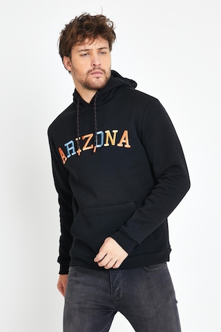 Polostate Erkek Arizona Nakışlı Kapüşonlu 3 İplik Sweatshirt Siyah