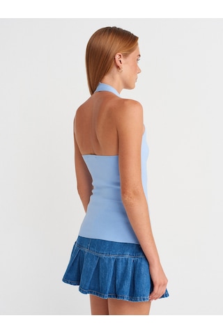 Dilvin 10794 Halter V Yaka Basıc Bluz-mavi Mavi