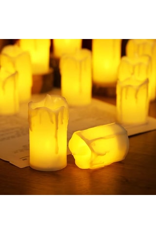 24 Adet Gün Işığı Led Işıklı Mum Sarı Led Mum Erimiş Görünümlü Işıklı Mum 6x3.5 Cm Pilli Led Mum