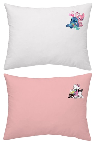 Lilo Stitch Hello Kitty Beyaz Pembe İki Adet 50x70 Yastık Kılıfı