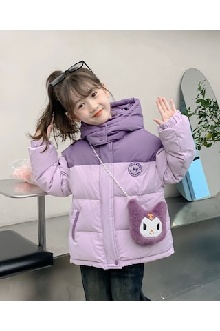 Snapbuy Kız Çocuk Kışlık Mont Kuromi Desenli Şık Ve Rahat Pamuklu Dolgulu Ceket Mor