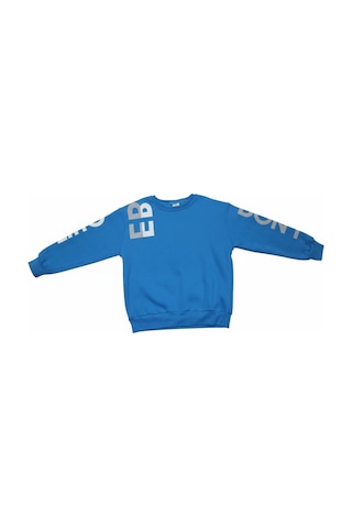Fesshera Kids Erkek Çocuk Sweatshirt Bisiklet Yaka Oversize Kesim Baskılı Pamuklu Sweatshirt Mavi