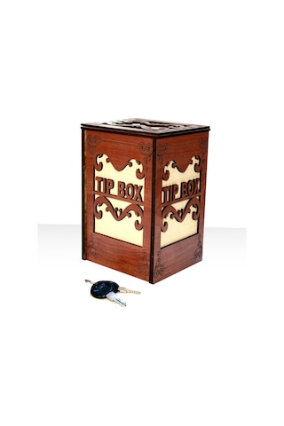 Ahşap Tip Box Bahşiş Kutusu Anahtarlı Kilitli Kahverengi