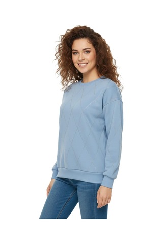 Baglan Kadın Sıfıryaka Sweatshirt Taşlı Bgl-st05060 Mavi