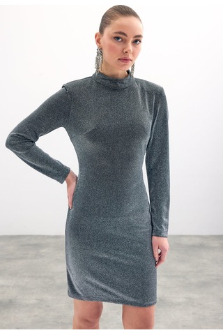 Sateen Parlak Kısa Elbise - Antrasit-135858 Antrasit
