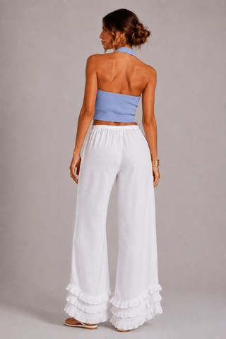 Alexandergardı Sırtı Açık Fitilli Crop Top Mavi