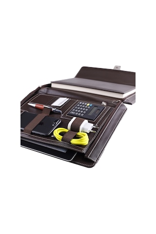 2K Fermuarlı Hesap Makineli Organizer Ajanda Tarihsiz 20x28 CM Kareli Defterli Ürün Ölçüsü 28x34,5 CM Kahverengi