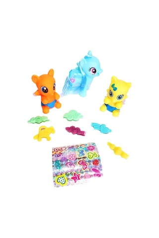 Sevimli Pony At Ailesi Ve Aksesuar Seti - Tokalı Stickerlı 3'lü Figür Oyuncak Hayvanlar
