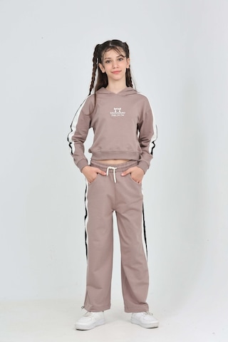 Toontoy Kız Çocuk Fiyonk Nakışlı Eşofman Takım Kahve