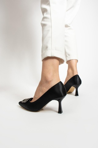 Paris Shoes Paris Siyah Saten Topuklu Ayakkabı A741-siyah Siyah