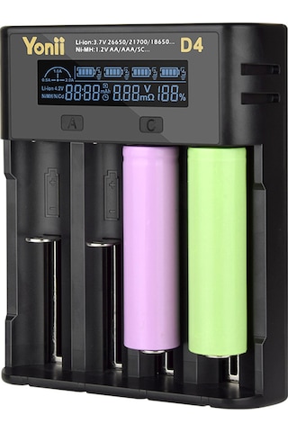 Samdoo Yonıı D4 4-lü Li-ion/ni-mh Şarj Cihazı, 18650 Pil Desteği, Lcd Ekran Ve Çoklu Güvenlik Koruması