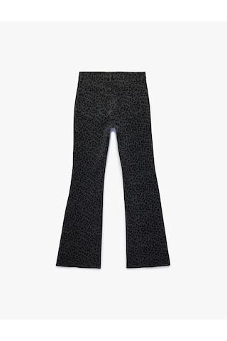 Koton Cepli Yüksek Bel Leopar Desenli İspanyol Paça Jean Pantolon - Flare Jeans Gri 6sal40053mw Gri