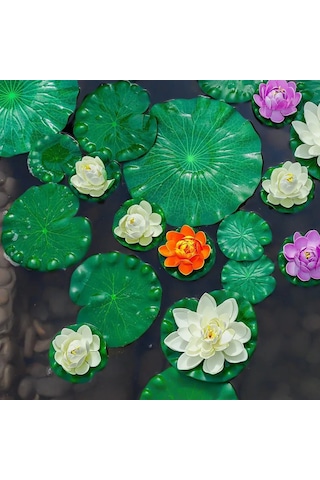 Vkemall 6 Adet Plastik Lotus Yaprağı - 3 Adet 10cm + 3 Adet 15cm - Havuz, Akvaryum, Bahçe Dekorasyonu - Su Üzerinde Yüzen Gerçekçi Simülasyon