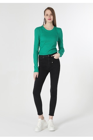 Colins Slim Fit Yuvarlak Yaka Düz Kadın Yeşil Uzun Kol Tişört Cl1061930 Q1.v2 Grn Yeşil