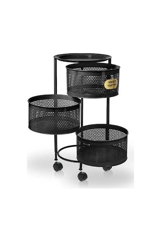 3 Katlı Yana Açılır Siyah Tekerlekli Patates Soğan Sepeti Sebze M